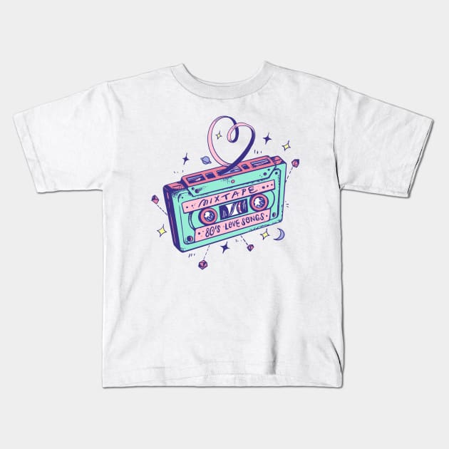 80s love songs mixtape Kids T-Shirt by Paolavk